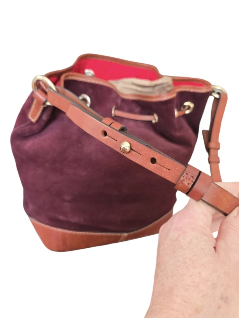 Dooney & Bourke Suede Drawstring Crossbody/Shoulder Bucket Bag In EUC